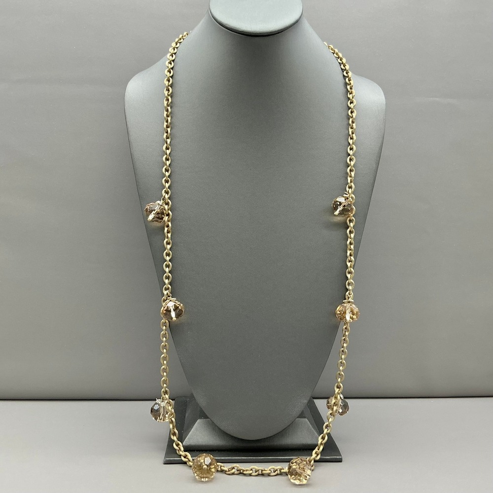 Necklace Womens Gold Tone Crystal Station Textured Link Chain Jewelry 30 Inches